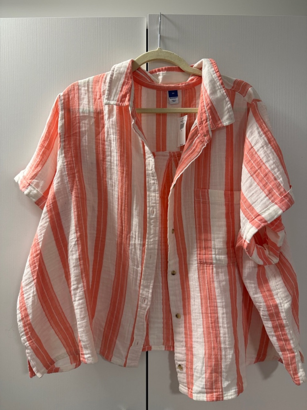 Old Navy Coral White Striped Button Up Shirt 3X NWT Lightweight Summer Blouse